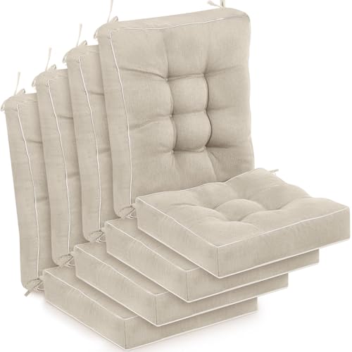 Juexica 4 Sets Outdoor Patio Cushions High Back Outdoor Chair Cushions Rocking Cushion Patio Fastness Chair Pads with Ties for Seasonal Indoor Home Office - color: Beige, size: 16 x 16 x 3.5