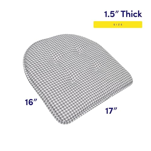 Sweet Home Collection Chair Cushion Memory Foam Pads Tufted Slip Non Skid Rubber Back U-Shaped 17" x 16" Seat Cover, 2 Count (Pack of 1), Houndsooth Gray - color: Houndsooth Gray, size: 2 Pack, style: Foam Pads