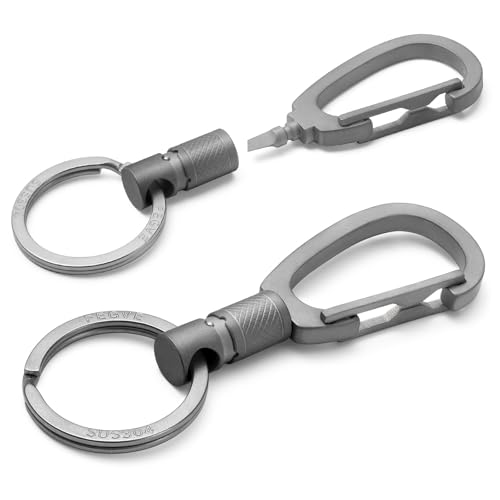 FEGVE Titanium Quick Release Swivel Keychain, Pull Apart Detachable Keychain Heavy Duty Car Key Holder with Key Rings - color: Matte 2 Pack