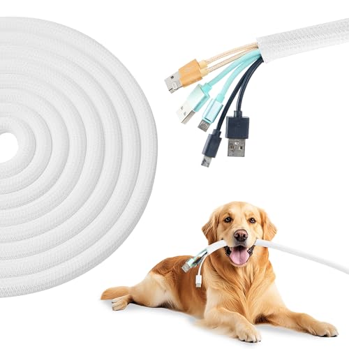 Split Wire Loom 1/2 Inch 25ft, Braided Cable Sleeve for Cable Management, Cord Protector for Pets, TV, Desk & Automotive, White - color: White, size: 1/2"-25ft