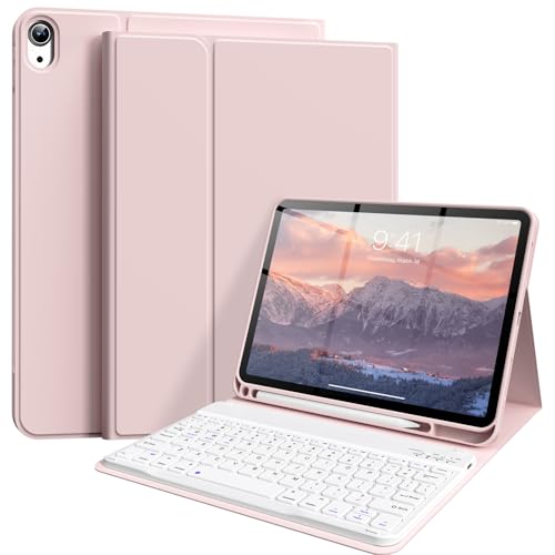 Keyboard Case for iPad (A16) 11th Gen 11 Inch 2025, iPad 10th Generation 10.9 inch 2022 with Pencil Holder, Wireless Keyboard and Slim Lightweight Soft Cover Auto Wake/Sleep, Pink - color: Pink