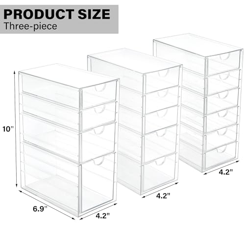 Prsildan 15 Drawers Teacher Toolbox Acrylic Containers, Set of 3 | Clear, Pens Markers Stickers Hardware Storage, Office Desk Kitchen Cabinet Garage Organizer - style: 15 Drawers