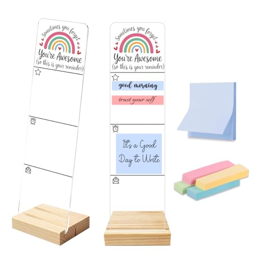 Sticky Notes Monitor Memo Board, Acrylic Portable Note Holder with Removable Wooden Base, “So This is Your Reminder” Logo Desk Set Includes 200 Sheets Two Sizes Sticky Notes, Office Desk Accessories - color: Reminder
