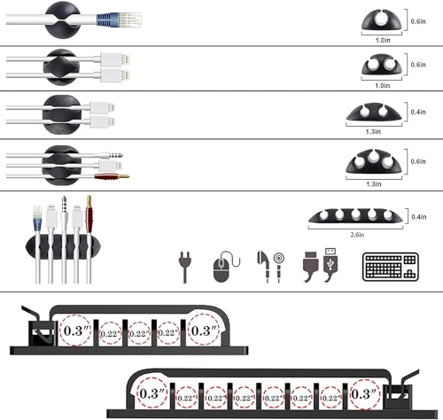 ELII 302PCS Cable Management Kit 4 Cable Sleeve,45Cable Clips,11Cable Holders,22 Roll Cable Organizer Straps and 200 Fastening Cable Ties,20 Cable Zip Tie Mounts Computer Under Desk (Black)