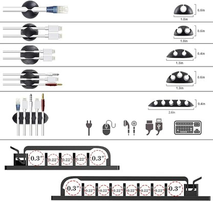 ELII 302PCS Cable Management Kit 4 Cable Sleeve,45Cable Clips,11Cable Holders,22 Roll Cable Organizer Straps and 200 Fastening Cable Ties,20 Cable Zip Tie Mounts Computer Under Desk (Black)