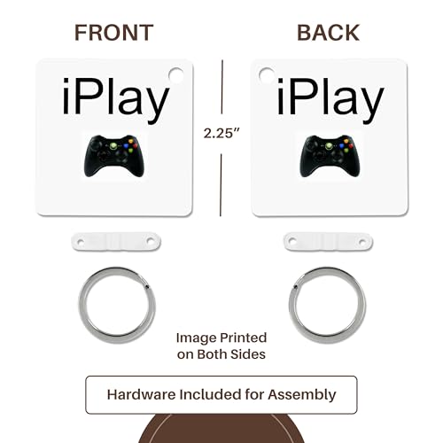 3dRose, iPlay, black lettering on white background, picture of game controller, Key Chain - size: set of 6 Key Chains
