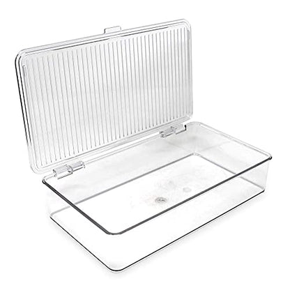 Isaac Jacobs Small Stackable Organizer Bin (10.75” x 6.5” x 2.4”) w Hinged Lid Clear Storage Box Home Office School Fridge Bathroom Kitchen Pantry Container BPAFree Food Safe (Small Clear) (Pack of 2) - size: Small (Pack of 2)