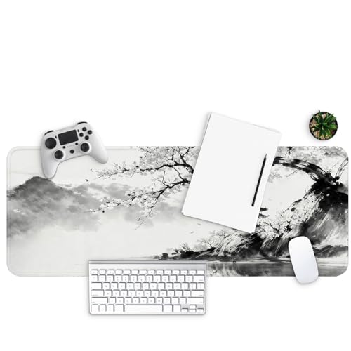 MAY FLOWER Gaming Mouse pad, Large Laptop Mousepad, Full Keyboard Mat, Long Computer Mouse Mat for Home and Office, Anti-Slip Rubber Base, 31.5 x 11.8 Inches (Japanese Cherry Blossom) - color: Japanese Cherry Blossom