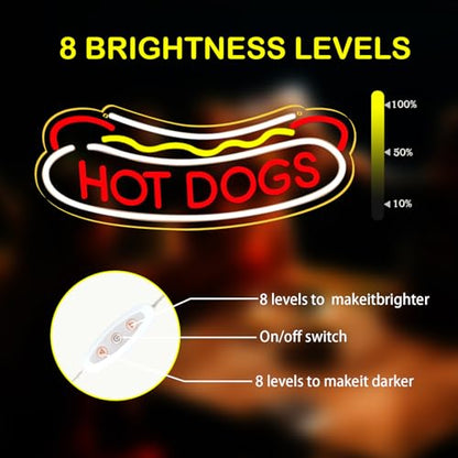 23.6"x9.4" Large Size Hot Dogs Neon Signs for Business，Neon Lights for HOT DOGS Shop Led Business Signs Suitable for Fast Food shops Christmas Birthday Party Gift - style: hot dogs