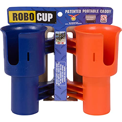ROBOCUP, (Navy & Orange), Patented Clamp On Boat Cup Holder |Multifunction Dual Drink Caddy for Fishing Poles, Tools, Net, Gaff |Portable Storage for Boating, Beach, Umbrellas, Golf Carts, Strollers - color: Navy & Orange, size: Standard Spring