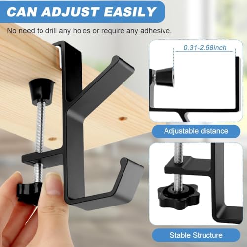 3PCS Desk Mount Bag Holder Hook Clamp,On Backpack Hanger Portable Desk Mount Headphones Holder for Reduce Desk Clutter Table Desk Table Hanging Storage (3Black, 3) - style: 3Black