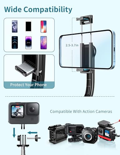 Selfie Stick, 41'' Extendable Phone Tripod Stand with Phone Holder & Detachable Remote, 360° Rotation Selfie Stick Tripod for Cell Phone Compatible with iPhone, Android, Samsung - color: Black