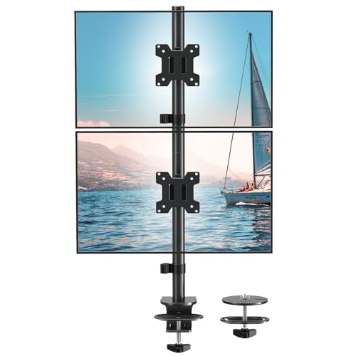 Stable Vertical Dual Monitor Stand, Stacked Monitor Mount for 2 Screens Up to 32 inch, Full Motion Monitor Desk Mount with Swivel, Tilt, Rotation, Holds 17.6 lbs Each, Max VESA 100x100mm - size: Dual Monitor Mount