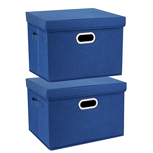 TYEERS Collapsible Storage Bins With Lids, Large Fabric Storage Boxes - 2 Pack - Classic Blue - color: Classic Blue, size: 2-Pack Large