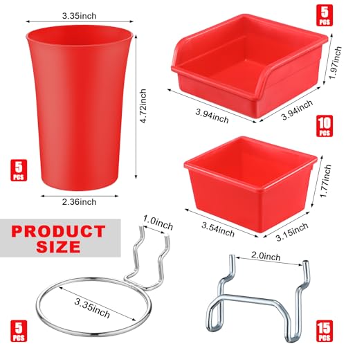 Yookeer 20 Pcs Pegboard Bins and Cups with Hooks and Loops Peg Assortment Organizer Accessories Various Tool Organizer Pegboard Baskets Set for Garage Workshop Workbench Office(Red) - color: Red