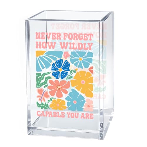 How Wildly Capable You Are Acrylic Cosmetic Organizer Pen Holder, Mental Health Desk Storage Accessory for Pencil, Inspirational Office Gifts for Coworker Leader Director Boss Bestie - color: Transparent05