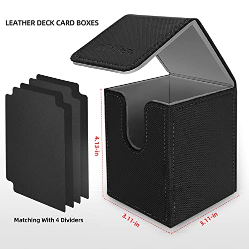 Mlikero 4 Pack Card Deck Box, Commander Deck Box Holds 400+ Single Sleeved Cards with 4 Dividers, Leather Magnetic Card Box Fit for MTG, TCG - color: B2-Black 04, size: B-Vertical