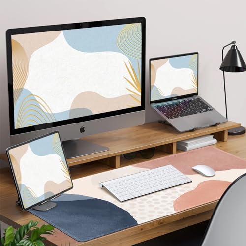 HAOCOO Desk Mat, Computer Desk Pad, Large Mouse Pad for Desk, 35.4" x 15.7" Gaming Mousepad for Desktop with Non-Slip Base, Waterproof Laptop Keyboard Mat for Home Office, Light Pink Boho - color: Boho Pink Navy
