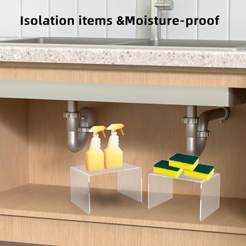 2 PC of 12'' Extra Large 5mm Thickness Clear Acrylic Risers, Acrylic Display Risers Shelf Showcase Fixtures for Jewelry, Display Stand for Amiibo Funko POP Figures, Cupcakes, Food Display, Cabinet- (12''x7.75''x6'', 2 sets - size: 12''x 7.75x 6''