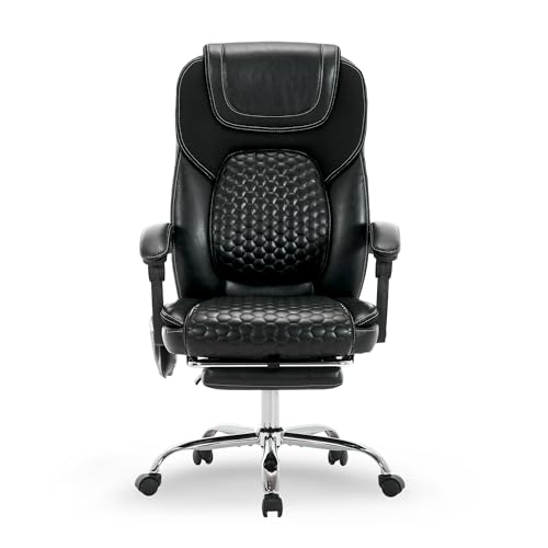 MALOL 300 lbs Massage Office Chair, Big and Tall Desk Chair with 3-Level Heat and Footrest, PU Leather Ergonomic Executive Computer Chair with Side Pocket, Black - color: Black, size: Set of 1, style: Classic