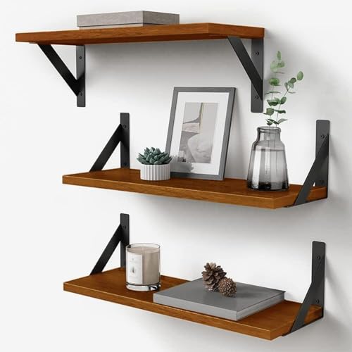 Forbena Walnut Brown Wall Bookshelf for Bedroom, Wooden Floating Book Shelves for Office, Small Wall Shelving Unit for Living Room Nursery Kitchen Bathroom Kids Room (Walnut Color) - color: Walnut, size: 17 x 6 Inch