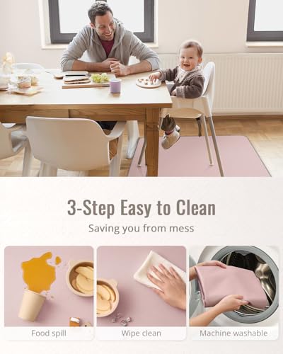 Blissful Diary Baby Splat Mat for Under High Chair, 50.4 x 50.4 Inch Wipeable Splash Mat, Waterproof and Washable, Anti-Slip Floor Protector, Blush Pink - color: Blush Pink