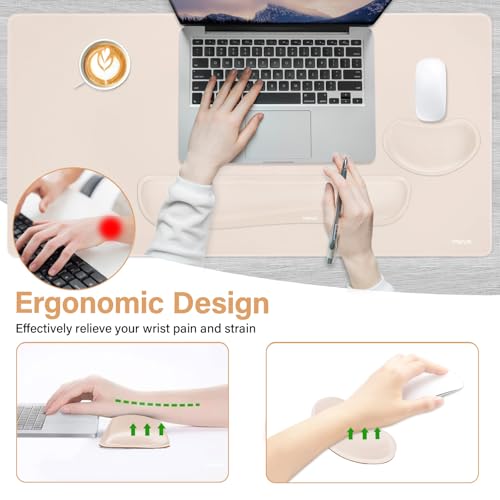 MOSISO Keyboard Mouse Pad Set, Gaming Mouse Pad&Keyboard Wrist Rest&Wrist Rest, Ergonomic Wristrests with Memory Foam Home Office Easy Typing Cushion Non-Slip Mousepad, Apricot - color: Apricot