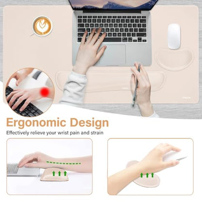 MOSISO Keyboard Mouse Pad Set, Gaming Mouse Pad&Keyboard Wrist Rest&Wrist Rest, Ergonomic Wristrests with Memory Foam Home Office Easy Typing Cushion Non-Slip Mousepad, Apricot - color: Apricot