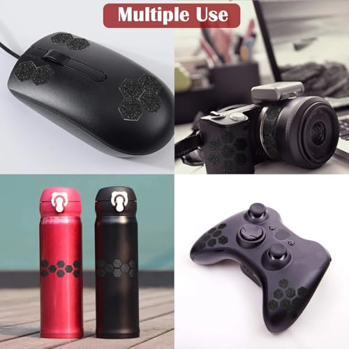 4 Pieces Cell Phone Grip Decal Tape Stickers Anti-Slip Phone Case Hexagon Decal Sticker for Phone Mouse Laptop Tablet Gaming Case Crafting, Black