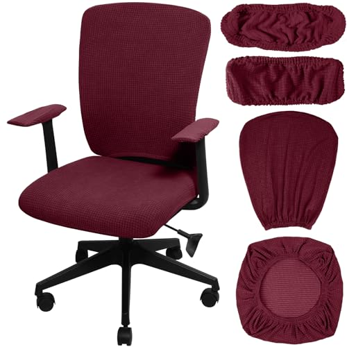 Tallew 4 Pcs Office Chair Covers Set Computer Universal Protective Stretchable Chair Seat Covers Desk Armrest Slipcovers Pads Office Cushion Backrest for Rotating (XL,Burgundy) - color: Burgundy