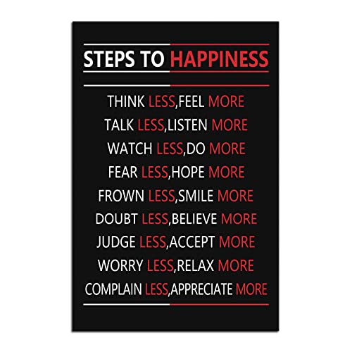 Motivational Steps For Happiness Wall Art for Office Inspiring Positive Poster Inspirational Affirmative Canvas Painting Prints Wall Pictures for Living Room Home Decor Framed Artwork [12''W x 18''H] - color: Inspirational-14, size: 18"L x 12"W