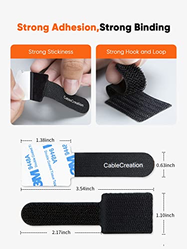 CableCreation Cable Ties, Strong Back-Glue Self Adhesive Cable Straps, Cable Management Straps Hook Loop Cord Organizer Wire Ties for Office/Home/Kitchen/Workshop, Black 5 Pack - color: Black-self -Adhesive, size: 3.5-inch 5PCS