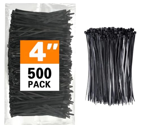 Cable Zip Ties,500 Pack 4 Inch Black Zip Ties Heavy Duty Self Locking Zipties Nylon Cord Management Plastic Wire Ties for Indoor,Outdoor,Office,Home,Garden,Workshop (4"Black-18LB) - size: 4"Black-500PK-18LB
