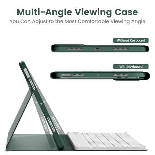 Case with Keyboard for iPad Air 11 Inch M4/M3/M2, Dark Green | for iPad Air 5th/4th Generation 10.9 Inch, Magnetic Detachable Bluetooth Keyboard Cover with Pencil Holder, Auto Sleep/Wake - color: Dark Green