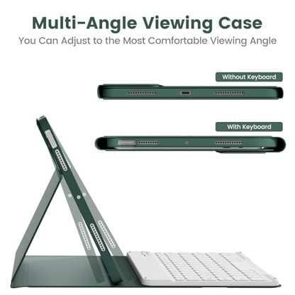 Case with Keyboard for iPad Air 11 Inch M4/M3/M2, Dark Green | for iPad Air 5th/4th Generation 10.9 Inch, Magnetic Detachable Bluetooth Keyboard Cover with Pencil Holder, Auto Sleep/Wake - color: Dark Green