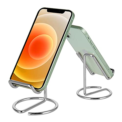 ROPOSY Cell Phone Stand for Desk, Cute Metal Silver Cell Phone Stand Holder Desk Accessories, Compatible with All Mobile Phones, iPhone, iPad - color: silver, size: 1 pack