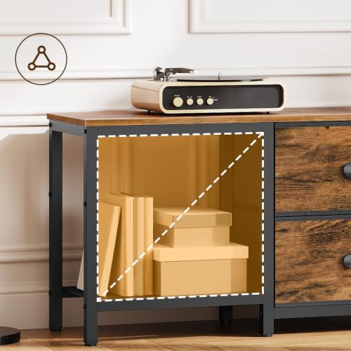 TV Stand for TVs up to 55", Entertainment Center with 2 Fabric Drawer | Media Console with Shelves, 2-Tier Media Console Table with Wooden Shelves, Television Stands for Living Room, Bedroom - color: Rustic Brown