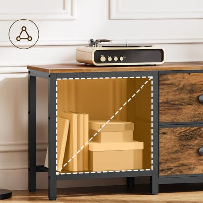 TV Stand for TVs up to 55", Entertainment Center with 2 Fabric Drawer | Media Console with Shelves, 2-Tier Media Console Table with Wooden Shelves, Television Stands for Living Room, Bedroom - color: Rustic Brown