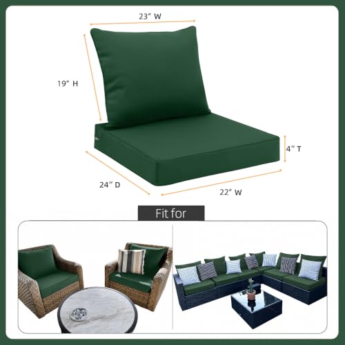 Favoyard Outdoor Patio Seat Cushion Set, 22x24 Inch, Water & Fade Resistant | Removable Cover Patio Furniture Cushion, Deep Seat & Back Cushion, Tie Straps Pads for Chair, Sofa, Couch, Dark Green - color: Dark Green, size: 22 x 24 Inch