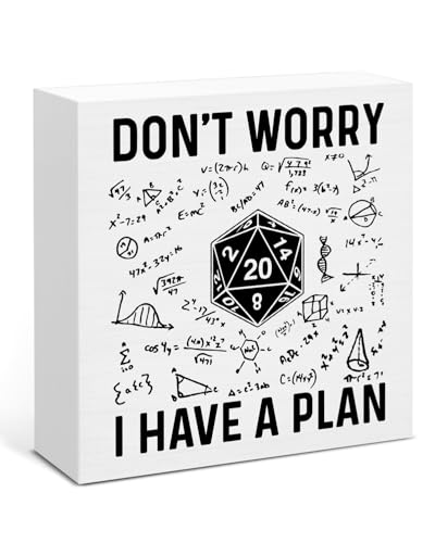 Gamer Decor, Funny DND Gifts for RPG Gamers, Don't Worry I Have A Plan Wooden Block Sign Home Room Decor for Desk Table Shelf - color: DON
