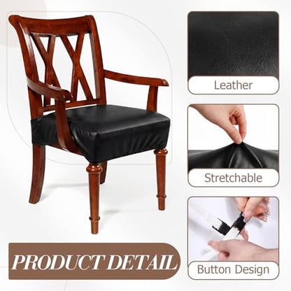 Havawish PU Leather Dining Chair Cover Waterproof Seat Cover for Dining Room Chair with Armrest Stretchable Washable Waterproof Seat Slipcover Protector(Black) - color: Black