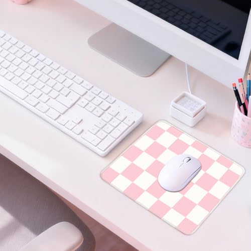 Mouse Pad for Desk with Stitched Edge, Premium Cute Washable Mouse Pads. Computer Mousepad with Non-Slip Rubber Base, Mousepads for Laptop, 9.25x7.75x0.12 inch (Pink Checkers) - color: Pink Checkers