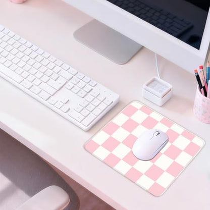 Mouse Pad for Desk with Stitched Edge, Premium Cute Washable Mouse Pads. Computer Mousepad with Non-Slip Rubber Base, Mousepads for Laptop, 9.25x7.75x0.12 inch (Pink Checkers) - color: Pink Checkers
