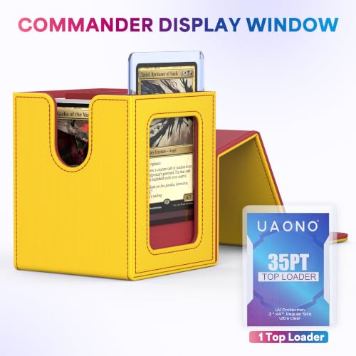 UAONO Card Deck Box for MTG Commander, Independent Commander Display, Fits 100 Double-Sleeved Cards, Magnetic Deck Case for Magic the Gathering TCG, 2 Dividers & 1 Top Loader (Yellow/Red) - color: A-Yellow&Red
