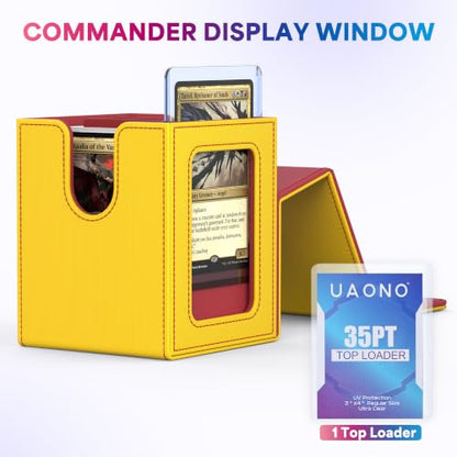 UAONO Card Deck Box for MTG Commander, Independent Commander Display, Fits 100 Double-Sleeved Cards, Magnetic Deck Case for Magic the Gathering TCG, 2 Dividers & 1 Top Loader (Yellow/Red) - color: A-Yellow&Red