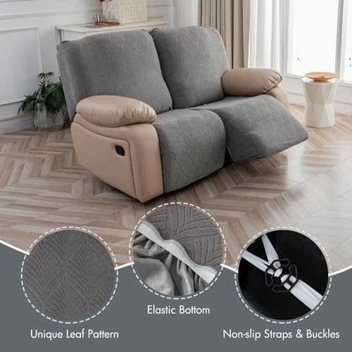 100% Waterproof Recliner Loveseat Cover, 2 Pieces Stretch Recliner Sofa Slipcovers Washable Couch Cover Furniture Covers for Pets, Dogs, Kids (Gray, 2 Seater) - color: Grey, size: 48"-62" 2 Seater