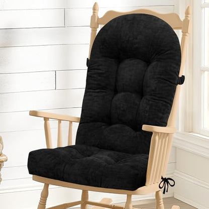 Rocking Chair Cushion -High-Density Sponge, Durable Comfort Non-Slip Bottom Tufted Seat Pads with Ties - color: Reversible | Black