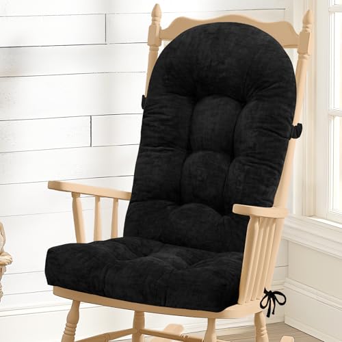 Rocking Chair Cushion -High-Density Sponge, Durable Comfort Non-Slip Bottom Tufted Seat Pads with Ties - color: Reversible | Black