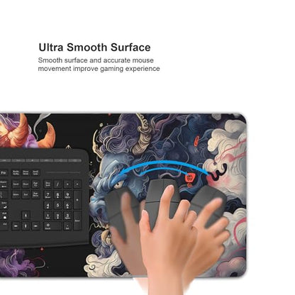 Extended Gaming Mouse Pad, XXL Non-Slip Rubber Base,Waterproof with Stitched Edges, Japanese Demon Design, Ultra-Smooth Cloth Surface, 35.4 x 15.7 Inches - color: Demon