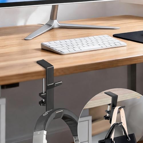 Desk Mount Bag Holder Hook Clamp,On Backpack Hanger Portable Desk Mount Headphones Holder for Reduce Desk Clutter Table Desk Table Hanging Storage (1 Pcs-Double Hook Black) - color: 1 Pcs-Double Hook Black